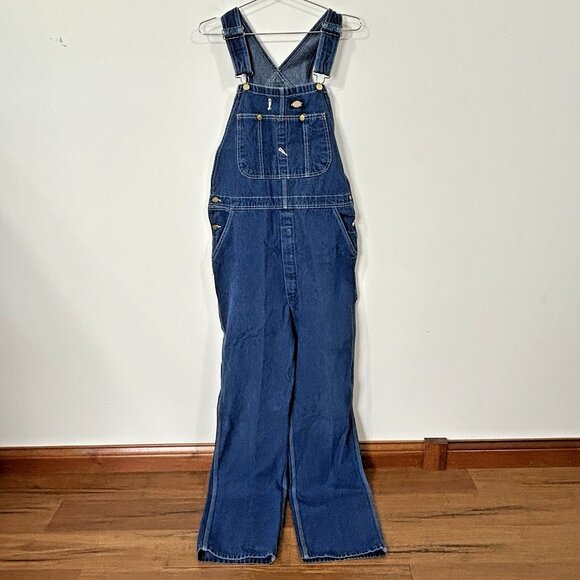 DICKIES Mens Bib Overalls 36x36 Medium Blue Denim Workwear 100% Cotton Carpenter - Picture 7 of 9
